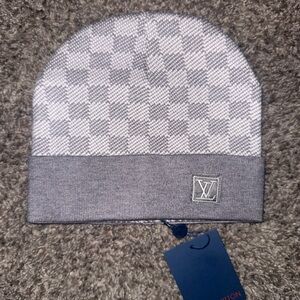Louis Vuitton Gray & Light Gray Checker Knit Beanie